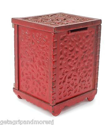 1900 KENTON Cast Iron Bank Of Industry Safe Red RARE Antique Excellent Cnd! NR