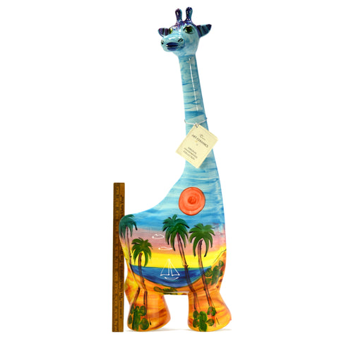 Signed Original TUROV ART CERAMICS GIRAFFE FIGURINE 25" Tall! ISLAND/BEACH MOTIF