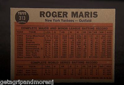 TOPPS ROGER MARIS 1962 #313 Maris Blasts 61st Yankees Baseball Card Near Mint!