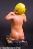 CAST IRON ML Corp Painted Yawning Child Girl Statue Door Stop Antique!