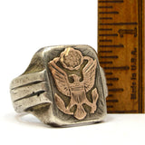 Vintage MILITARY/FRATERNAL SILVER RING w/ 10K GOLD EAGLE & 8-STARS Men's Size 11