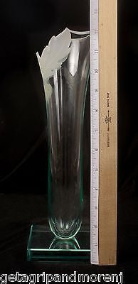 Glass VASE SIGNED 12.5" Inch Cut Etched Beautiful!