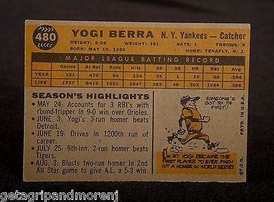 TOPPS YOGI BERRA 1960 #480 Yankees Baseball Card In Excellent Condition!