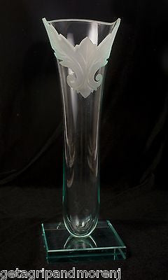 Glass VASE SIGNED 12.5" Inch Cut Etched Beautiful!