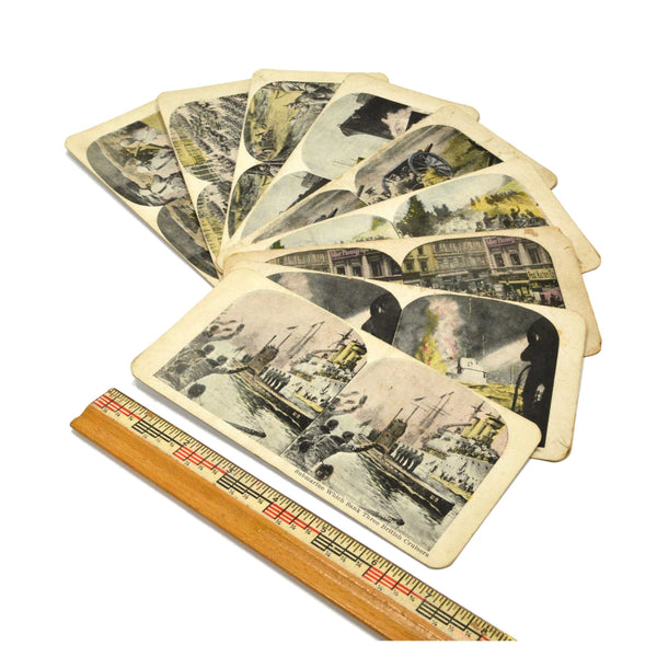 Antique STEREOSCOPE / STEREOGRAPH CARD Lot of 9 WAR STEREOVIEWS Army/Navy WWI?