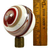 Vintage MARBLE SHIFT KNOB 2" Slag Glass SPIRAL '9' SWIRL Red/White/Tan + ADAPTER