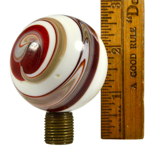Vintage MARBLE SHIFT KNOB 2" Slag Glass SPIRAL '9' SWIRL Red/White/Tan + ADAPTER