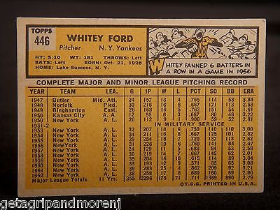 TOPPS WHITEY FORD 1963 #446 HOF Yankees Baseball Card Excellent Mint Condition!