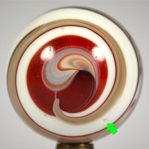 Vintage MARBLE SHIFT KNOB 2" Slag Glass SPIRAL '9' SWIRL Red/White/Tan + ADAPTER