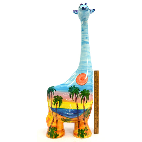 Signed Original TUROV ART CERAMICS GIRAFFE FIGURINE 25" Tall! ISLAND/BEACH MOTIF