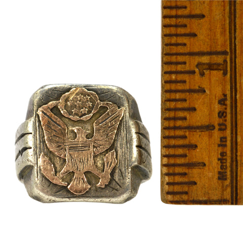 Vintage MILITARY/FRATERNAL SILVER RING w/ 10K GOLD EAGLE & 8-STARS Men's Size 11