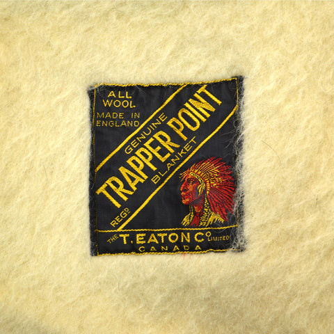 Vintage TRAPPER POINT 100% WOOL BLANKET 72"x90" by T. EATON CO England Made 4-PT
