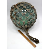 Antique JAPANESE GLASS FISHING FLOAT w/ Original Net EMBOSSED/SIGNED! Teal-Aqua
