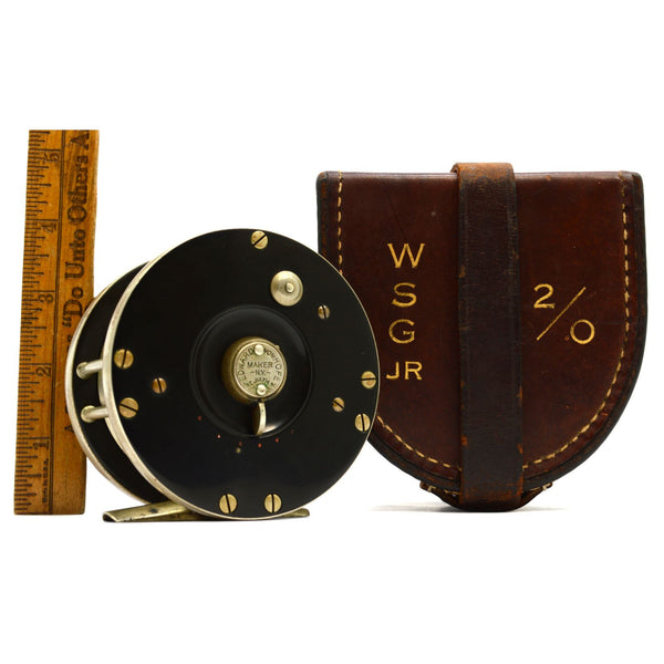 Antique EDWARD VOM HOFE No. 504 TOBIQUE 2/0 SALMON FLY REEL + LEATHER CASE Rare!