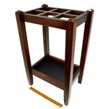 Antique MAHOGANY UMBRELLA RACK Wood Cane Stand w/ Tray ARTS & CRAFTS Entry Foyer
