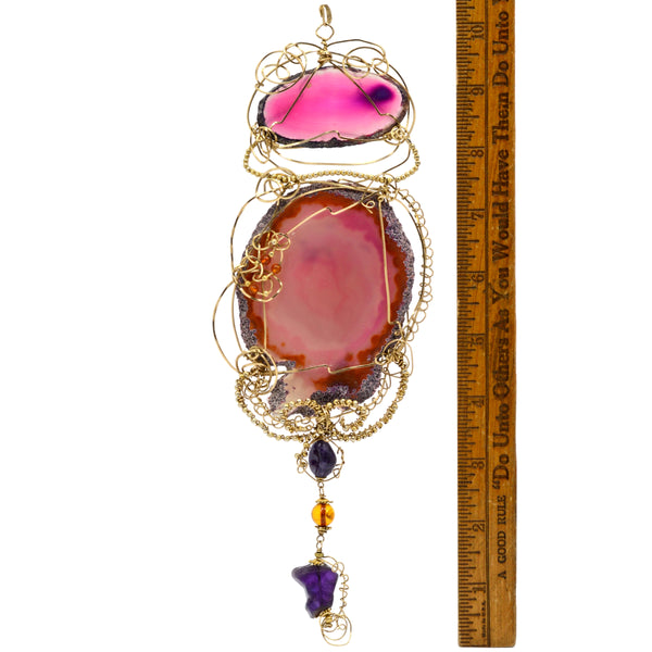 Gorgeous! HUGE AMETHYST STATEMENT NECKLACE 10" Handcrafted Pendant RETAIL $350!!