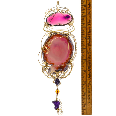 Gorgeous! HUGE AMETHYST STATEMENT NECKLACE 10" Handcrafted Pendant RETAIL $350!!