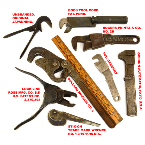 Antique MIXED WRENCH Lot of 8 BULLARD Boos Tool GORDON Printz SUL Ross Mfg. ++!