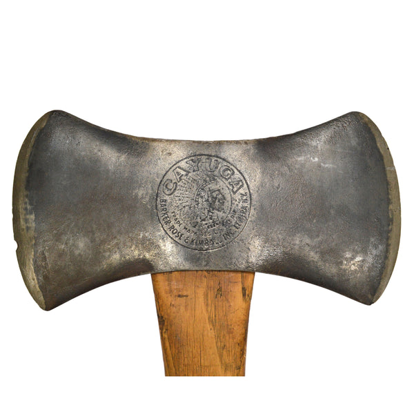 Vintage "CAYUGA" DOUBLE BIT AXE by BARKER ROSE & KIMBALL Peeling EMBOSSED LOGO!
