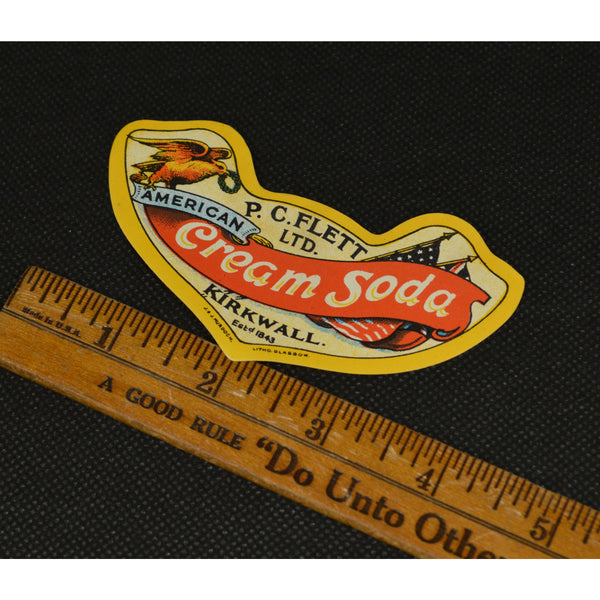 Vintage PAPER LABEL(S) "AMERICAN CREAM SODA" by P.C. FLETT Kirkwall, est'd. 1843