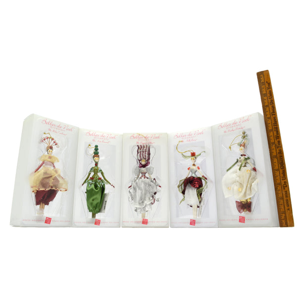 Russ Holiday BELLES DE NOEL Lot of 5 Hand-painted XMAS ORNAMENTS by RUSS BERRIE