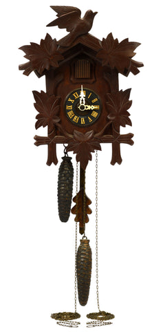 Vintage GERMAN CUCKOO CLOCK Black Forest REGULA c.1950 BIRD-LEAF MOTIF 2 Weights