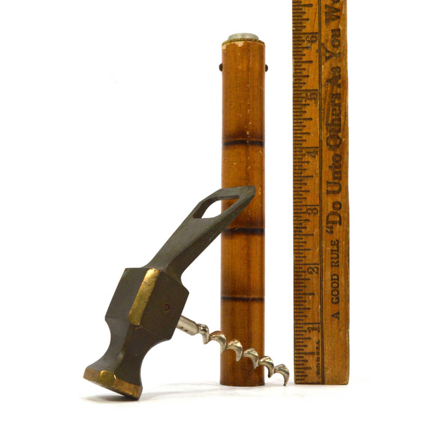 Vintage BRASS & FAUX BAMBOO MULTI-TOOL 3-Tools HAMMER, BOTTLE OPENER & CORKSCREW