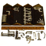 Antique SINGER TREADLE SEWING PUZZLE OAK BOX Marked "PAT 1880" + 17 Parts/Pieces