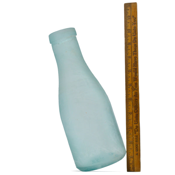 VTG/Antique HAND BLOWN MILK BOTTLE Very Crude & Unusual AQUA GLASS w/ Tooled Lip