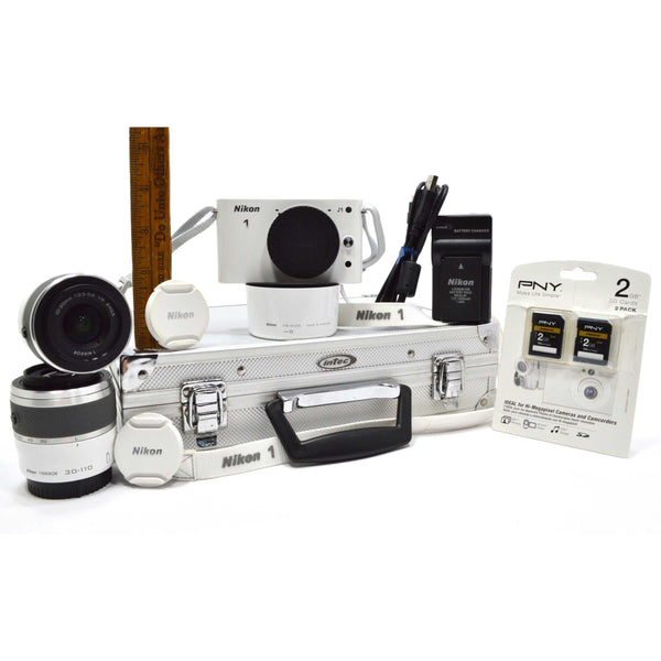 Excellent! NIKON 1 J1 DIGITAL CAMERA KIT in Metal Case + 2 NIKKOR LENSES & MORE!