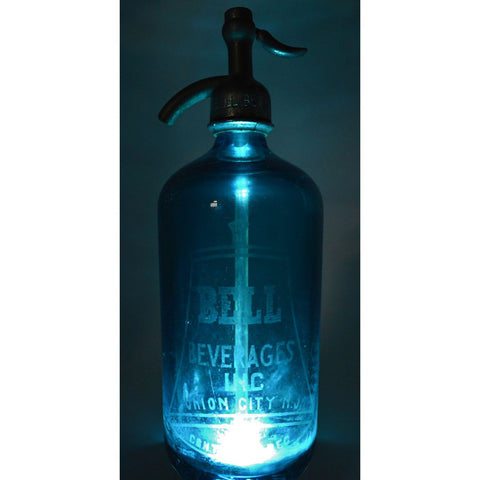 Vintage BELL BEVERAGES SELTZER BOTTLE Sapphire Blue ORIGINAL CAP & GLASS SYPHON!