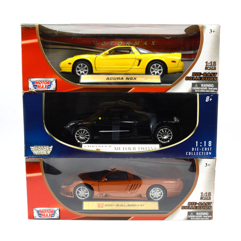 Lot of 3! MOTOR MAX DIECAST CARS 1:18 Scale ACURA NSX Me Four Twelve & SALEEN S7
