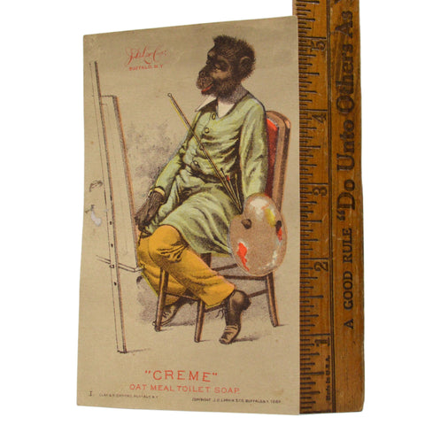 Antique Advertising OLD TRADE CARD "CREME" Oat Meal Toilet Soap PAINTING MONKEY