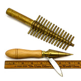 Antique APOTHECARY CORK BORER 15 pc Brass Set + BONUS SHARPENER! Lot of 2 Tools