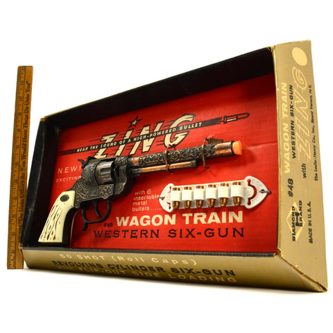 Vintage WAGON TRAIN WESTERN .44 CAP-GUN with "ZING" #48 in Box! LESLIE-HENRY CO.