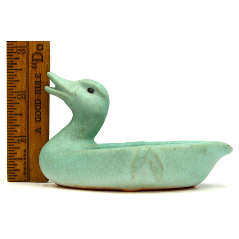 Vintage WELLER POTTERY Patricia Evergreen DUCK PIN TRAY 4.5" Turquoise SOAP DISH