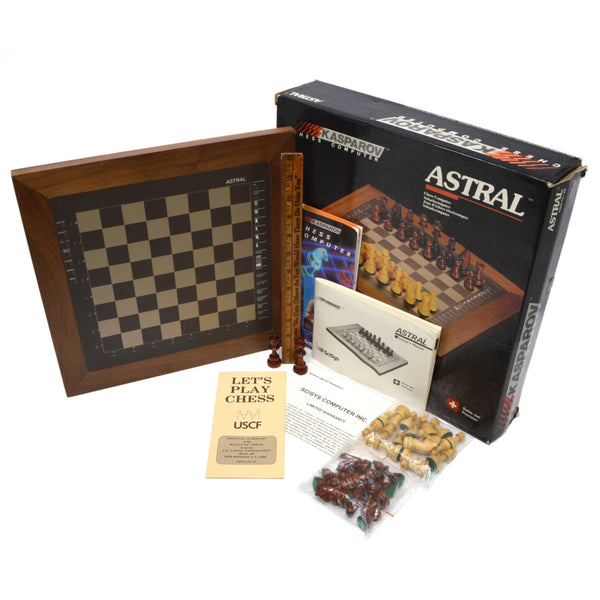 Vintage KASPAROV CHESS COMPUTER #410 Electronic WOOD BOARD Astral, 1986 in Box!
