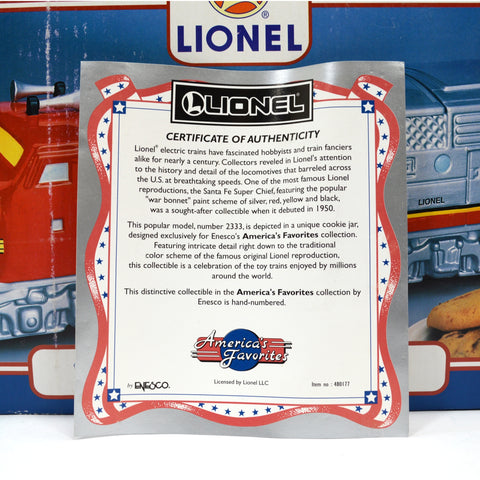 Never Used LIONEL "SANTA FE" Train/Locomotive COOKIE JAR Enesco EXCELLENT IN BOX