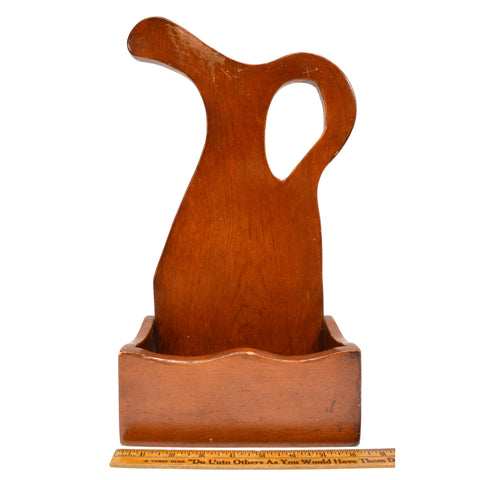 Vintage WOOD PITCHER-SHAPED WALL OR COUNTER DECOR/BIN 16" Tall HOMEMADE FOLK ART