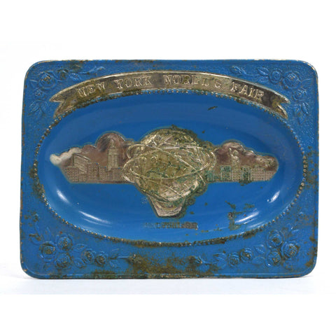Vintage 1964-65 NEW YORK WORLD'S FAIR ASHTRAY Rare Blue! SQUARE METAL Unisphere