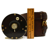 Antique EDWARD VOM HOFE No. 504 TOBIQUE 2/0 SALMON FLY REEL + LEATHER CASE Rare!
