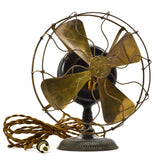 Antique G.E. 12" BRASS BLADE PANCAKE FAN 1900 Model TYPE UI FORM F-9 Stick Mount