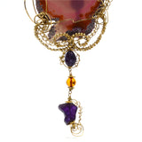 Gorgeous! HUGE AMETHYST STATEMENT NECKLACE 10" Handcrafted Pendant RETAIL $350!!