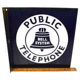 Vintage BELL SYSTEM "PUBLIC TELEPHONE" Double-Sided FLANGE SIGN 11x11" Porcelain