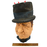Vintage PLASTER/CHALKWARE HEAD 11" Wall Sculpture HAND-PAINTED BY "G.K." Top-Hat