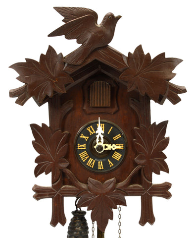Vintage GERMAN CUCKOO CLOCK Black Forest REGULA c.1950 BIRD-LEAF MOTIF 2 Weights