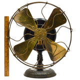Antique G.E. 12" BRASS BLADE PANCAKE FAN 1900 Model TYPE UI FORM F-9 Stick Mount