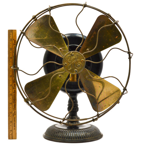 Antique G.E. 12" BRASS BLADE PANCAKE FAN 1900 Model TYPE UI FORM F-9 Stick Mount
