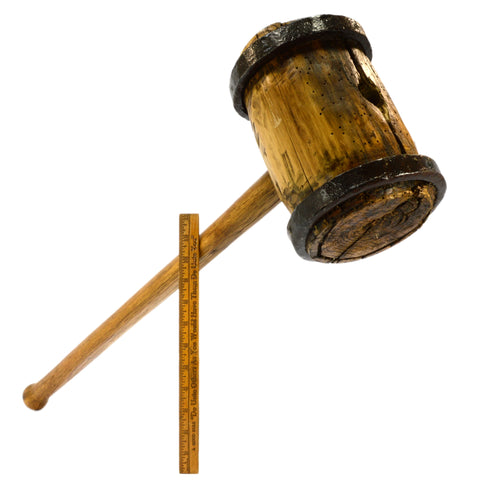 Vintage IRON RING-BOUND WOODEN MALLET 9 lb, 30" Wood POST/SEWER MAUL *for Decor*
