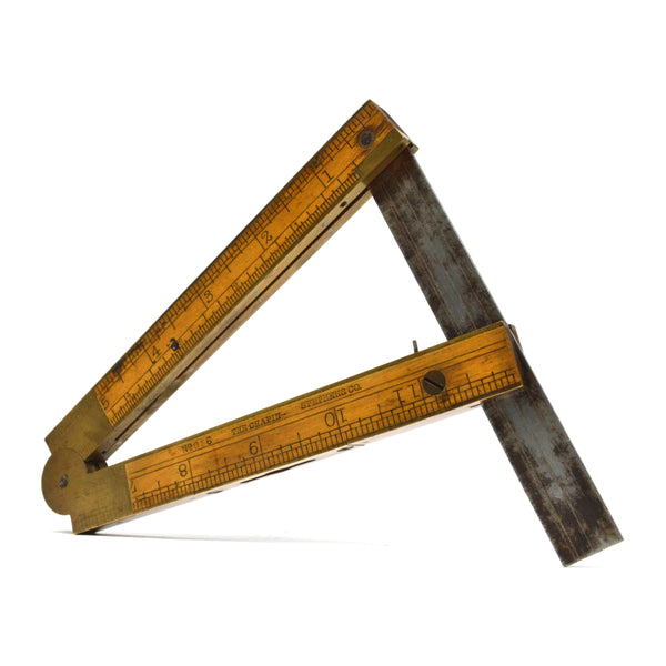 Antique FOLDING COMBINATION RULE Stephens Co. THE CHAPIN No. 036 Boxwood & Brass
